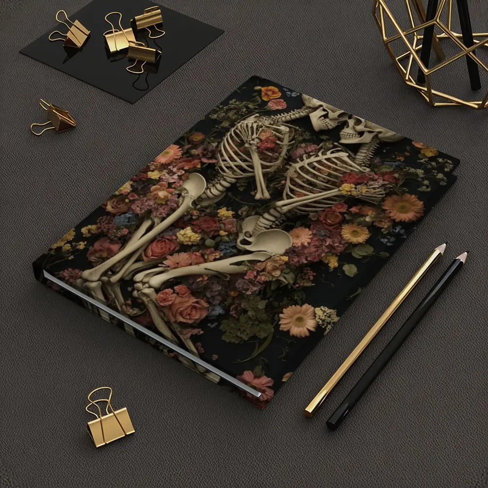 Two Skeletons Embracing Among Colorful Flowers – Notebooks