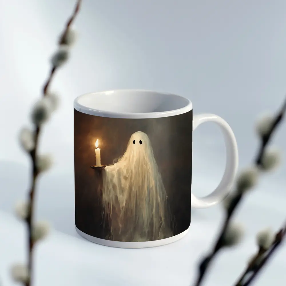 Ghost Holding Candle Oil Painting Dark – Mugs