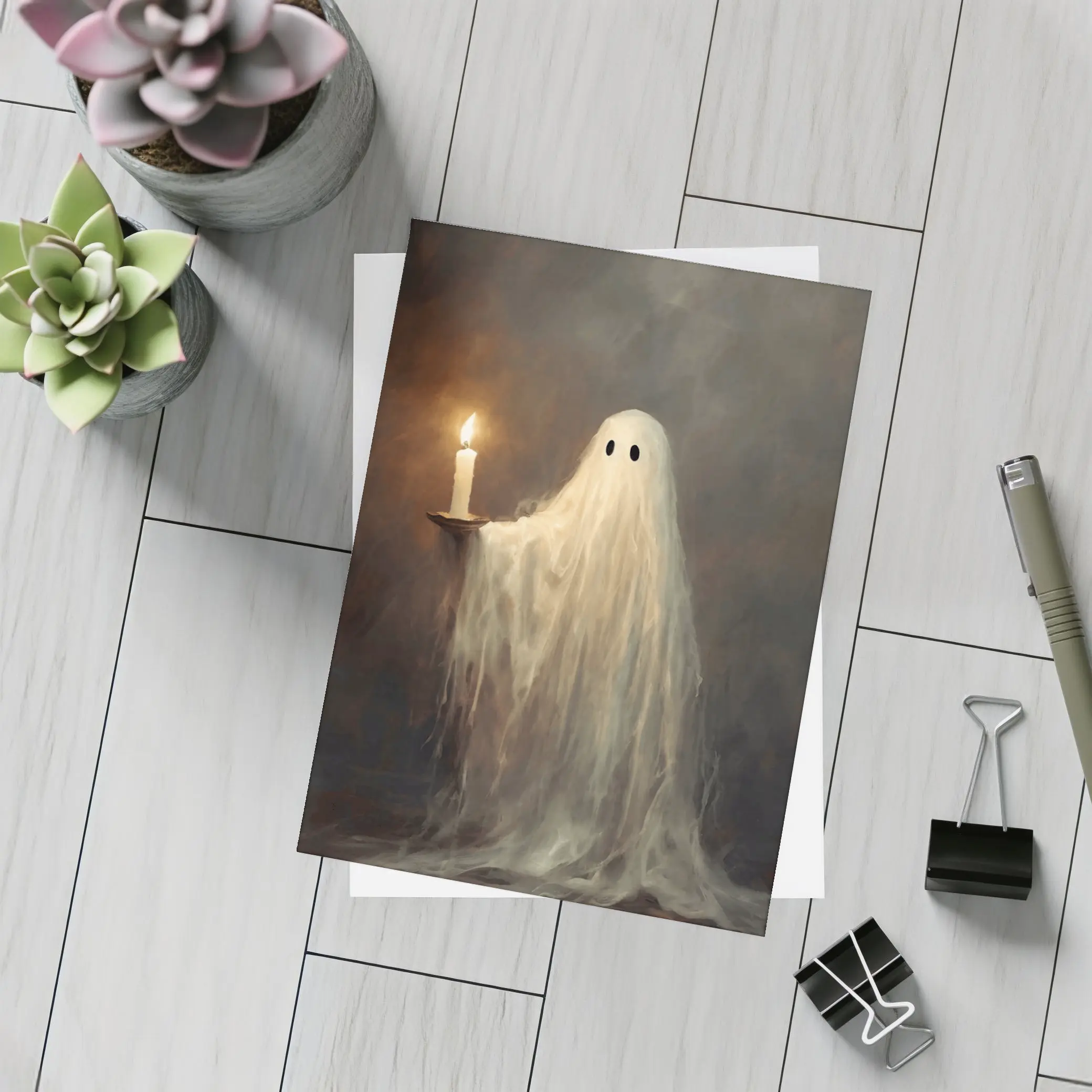Ghost Holding Candle Oil Painting Dark – Postcards
