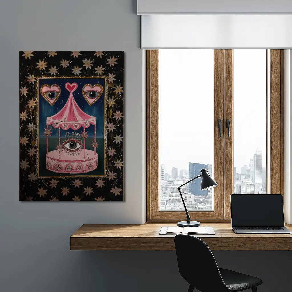 Pink Carousel Eye Hearts Stars Dark – Wall Art
