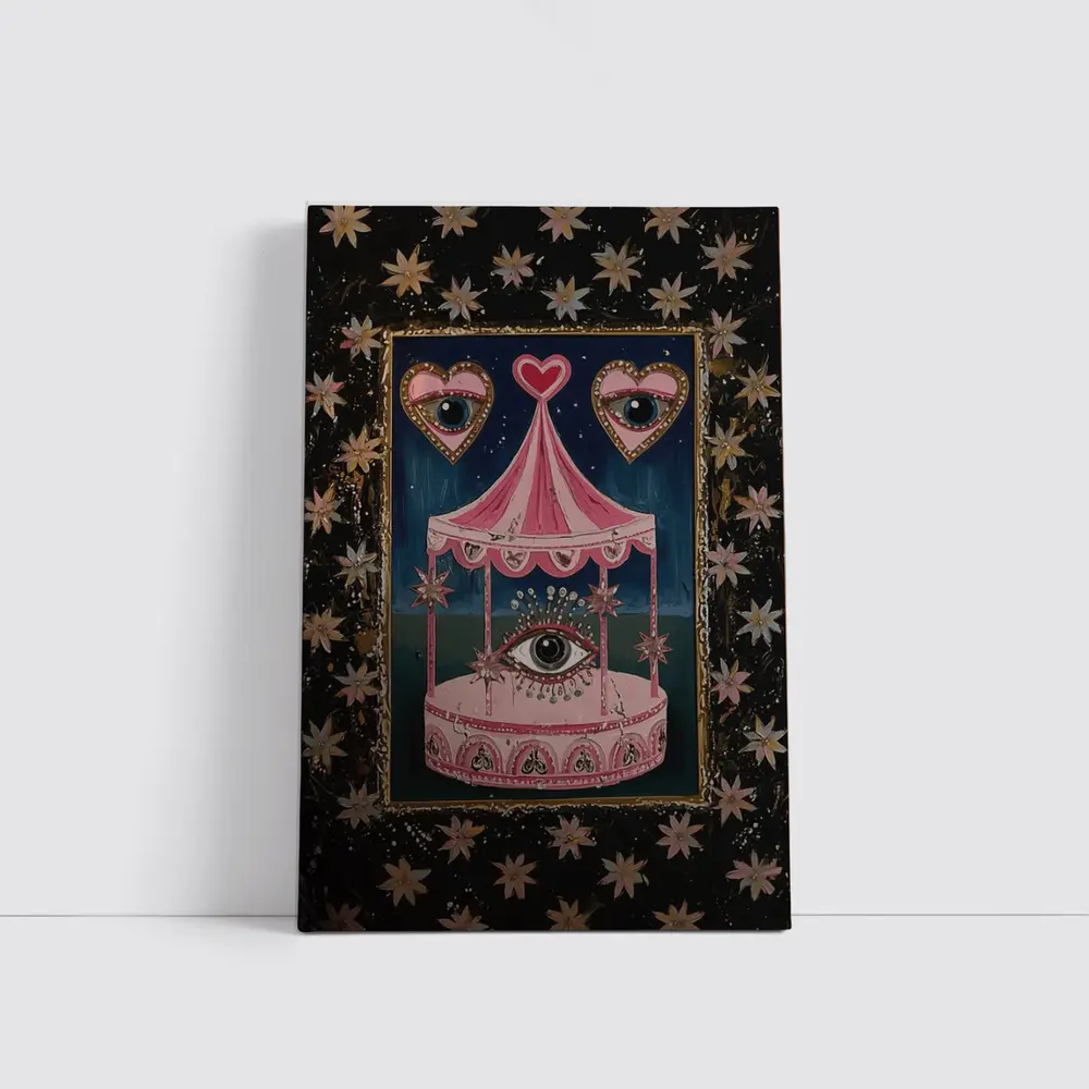 Pink Carousel Eye Hearts Stars Dark – Wall Art