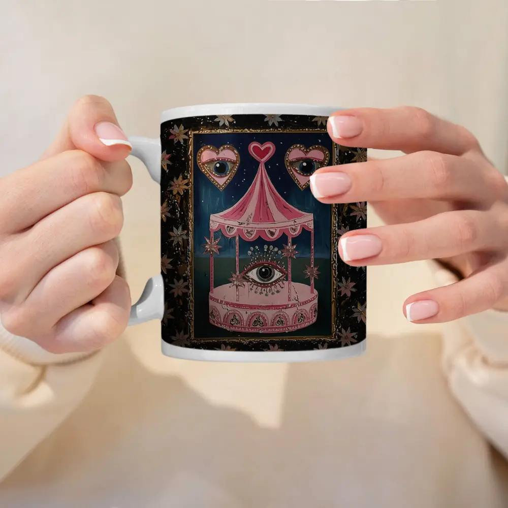 Pink Carousel Eye Hearts Stars Dark – Mugs