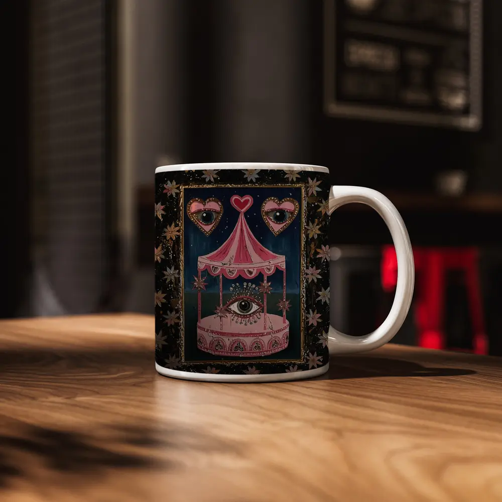 Pink Carousel Eye Hearts Stars Dark – Mugs