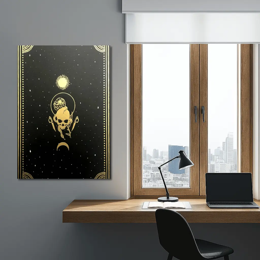 Gold Skull Sun Moon Black Mystical Art – Wall Art