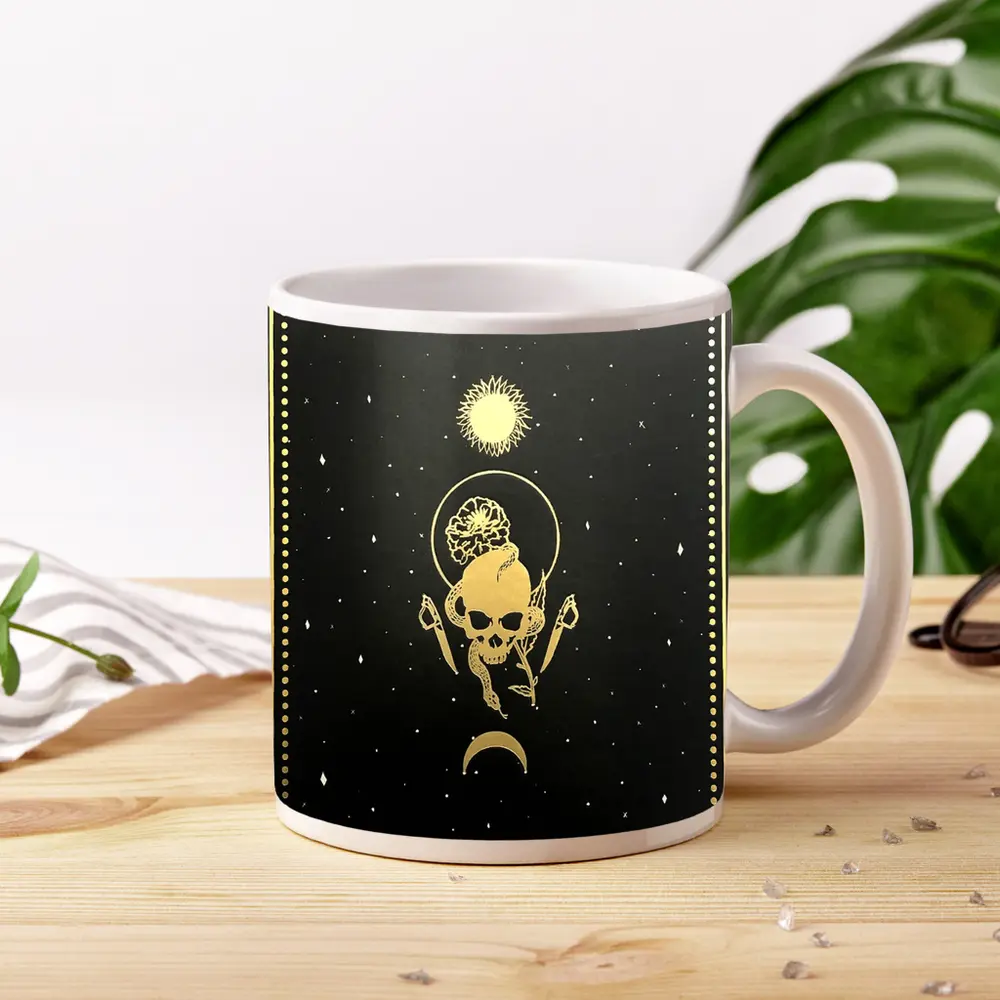 Gold Skull Sun Moon Black Mystical Art – Mugs