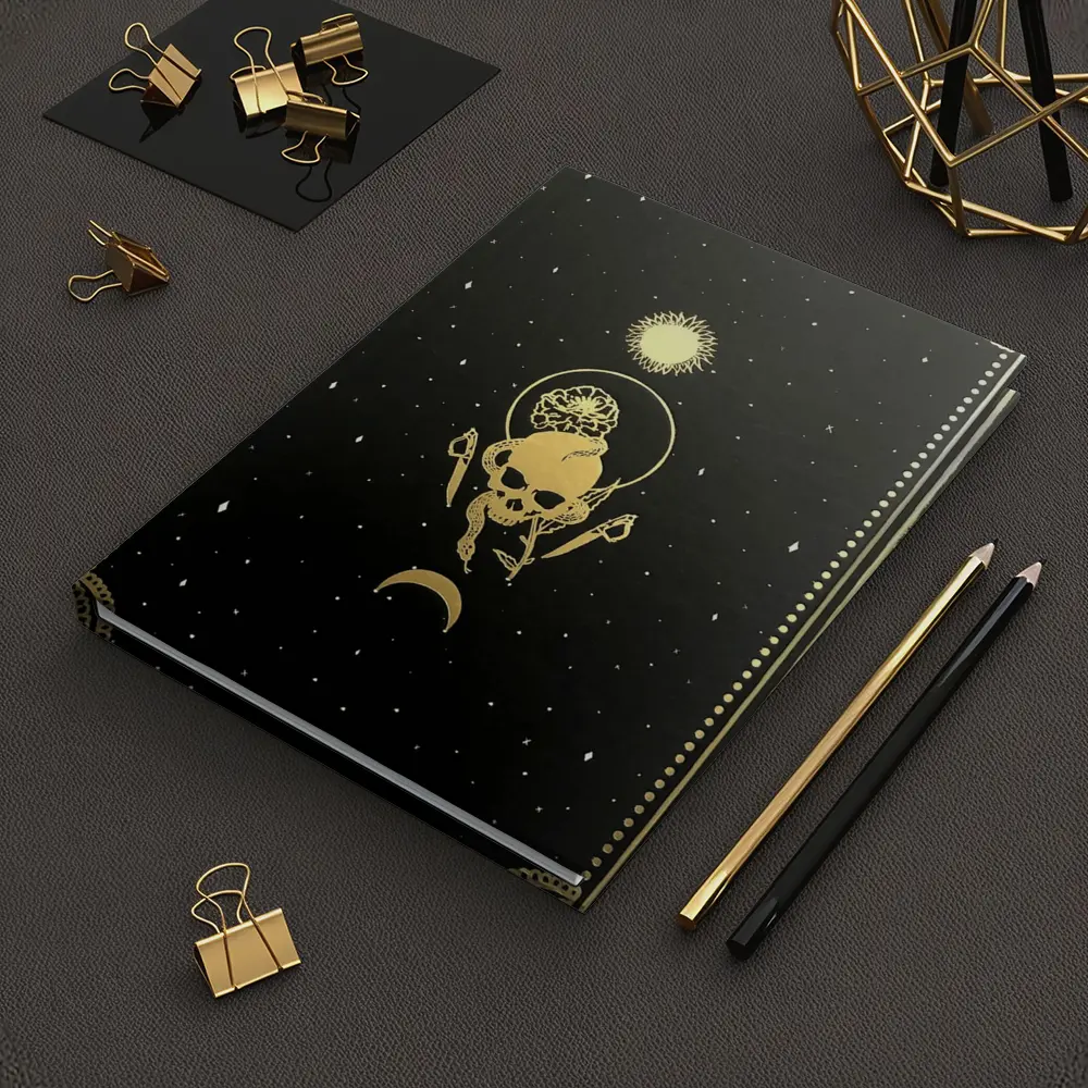 Gold Skull Sun Moon Black Mystical Art – Notebooks