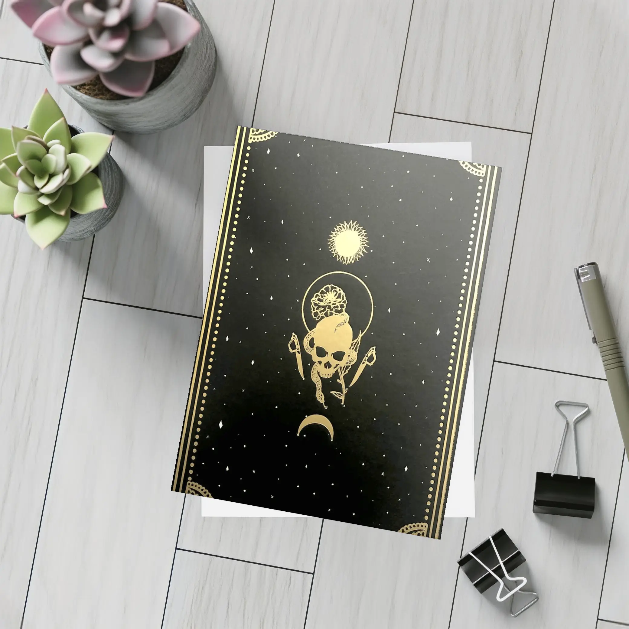 Gold Skull Sun Moon Black Mystical Art – Postcards