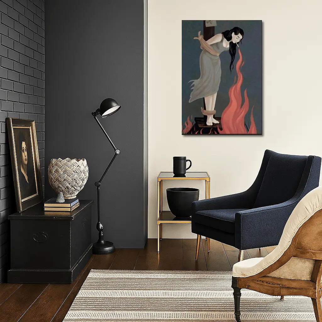 Woman Tied To Stake Fire Dark Art – Wall Art