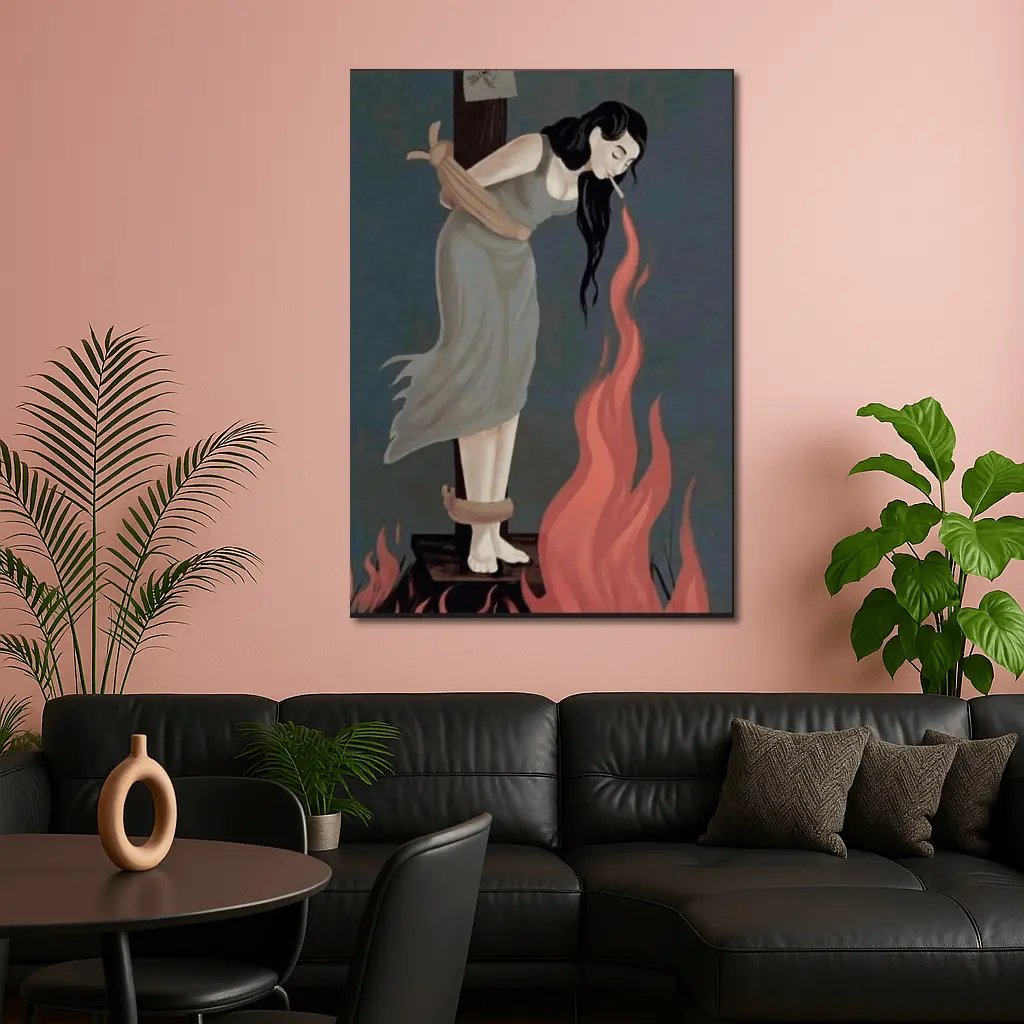 Woman Tied To Stake Fire Dark Art – Wall Art