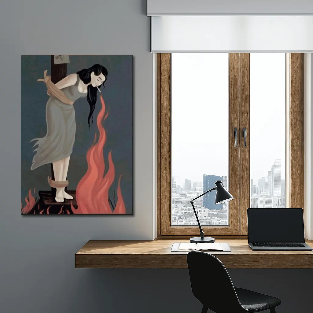 Woman Tied To Stake Fire Dark Art – Wall Art