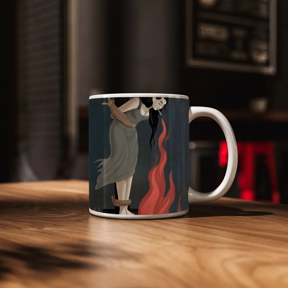 Woman Tied To Stake Fire Dark Art – Mugs