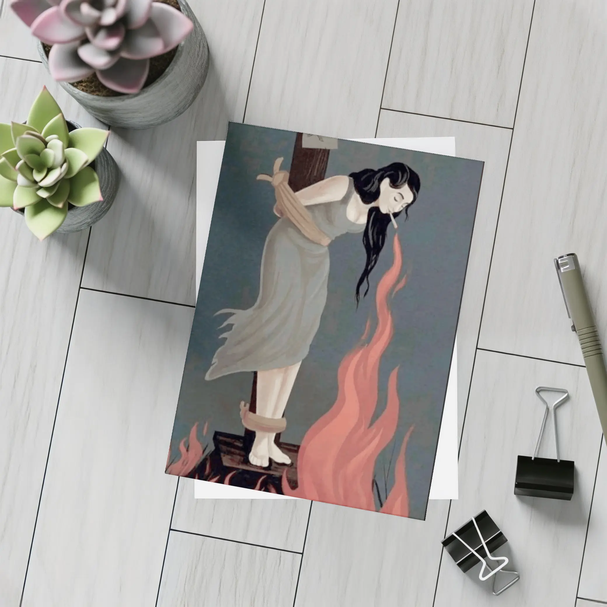Woman Tied To Stake Fire Dark Art – Postcards