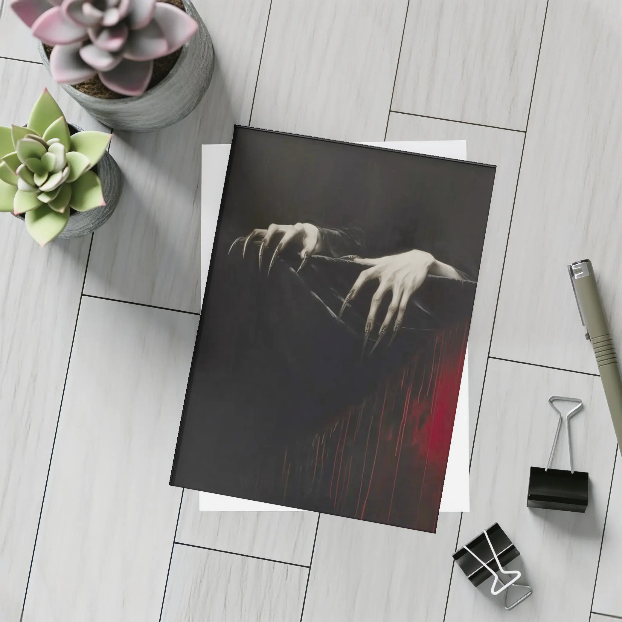 Dark Gothic Clawed Hands Over Black – Postcards