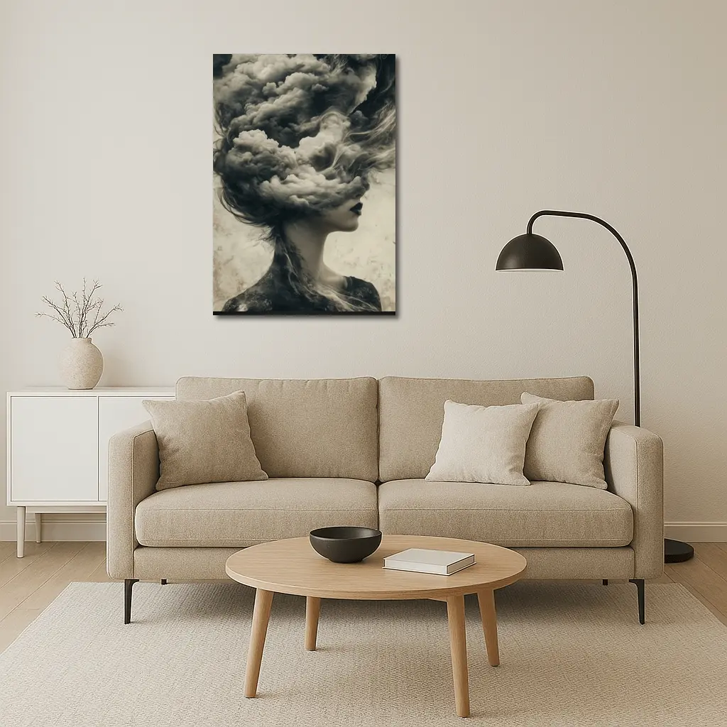 Woman Head Clouds Surreal Dark Sepia Art – Wall Art