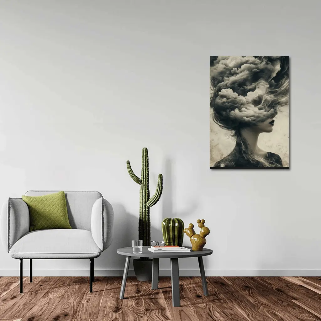 Woman Head Clouds Surreal Dark Sepia Art – Wall Art