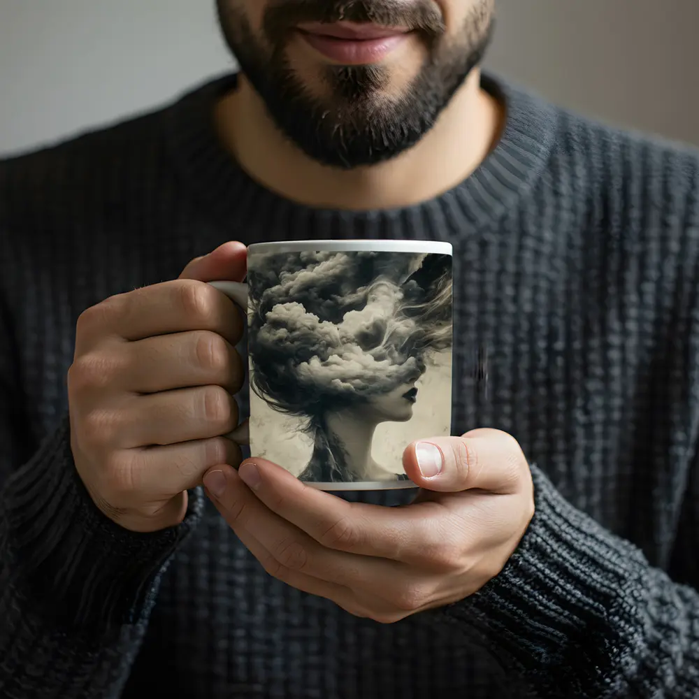 Woman Head Clouds Surreal Dark Sepia Art – Mugs