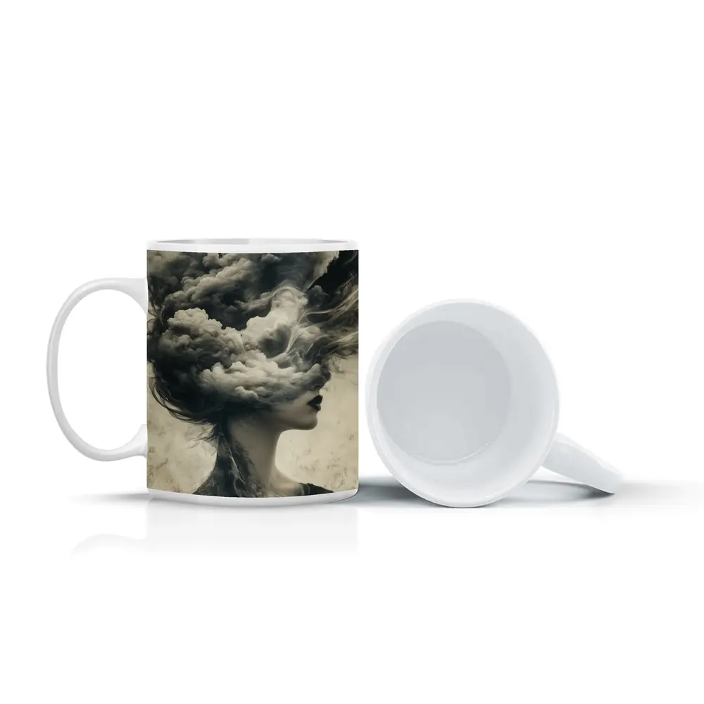 Woman Head Clouds Surreal Dark Sepia Art – Mugs