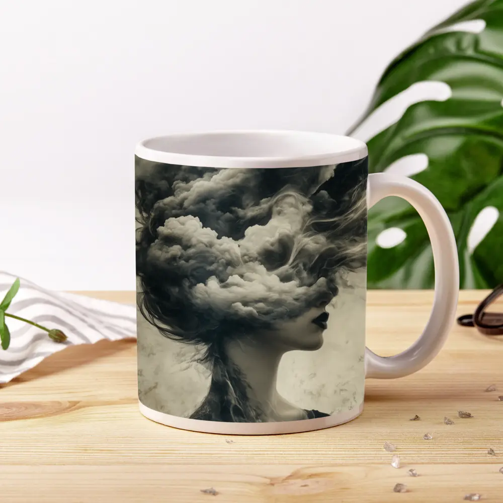 Woman Head Clouds Surreal Dark Sepia Art – Mugs