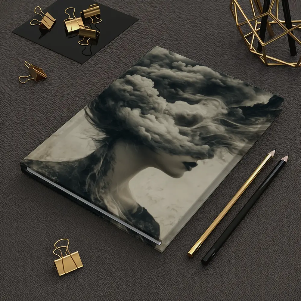 Woman Head Clouds Surreal Dark Sepia Art – Notebooks