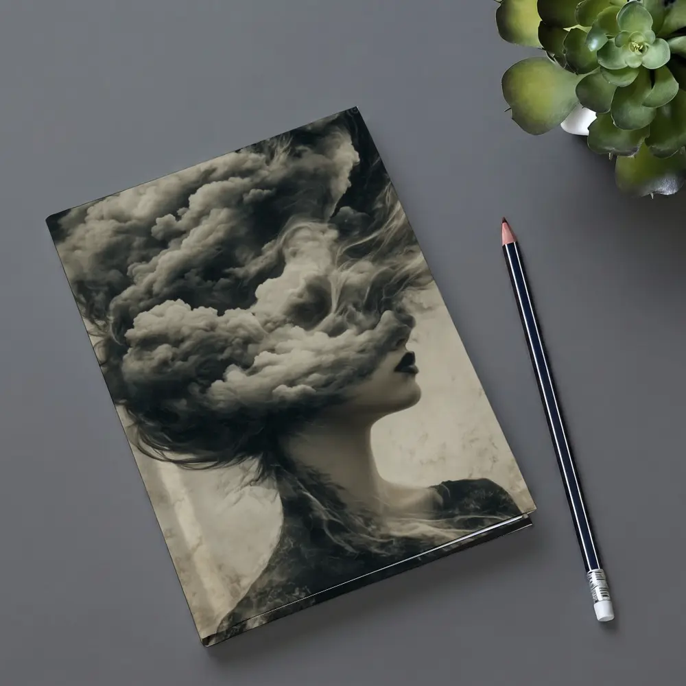 Woman Head Clouds Surreal Dark Sepia Art – Notebooks