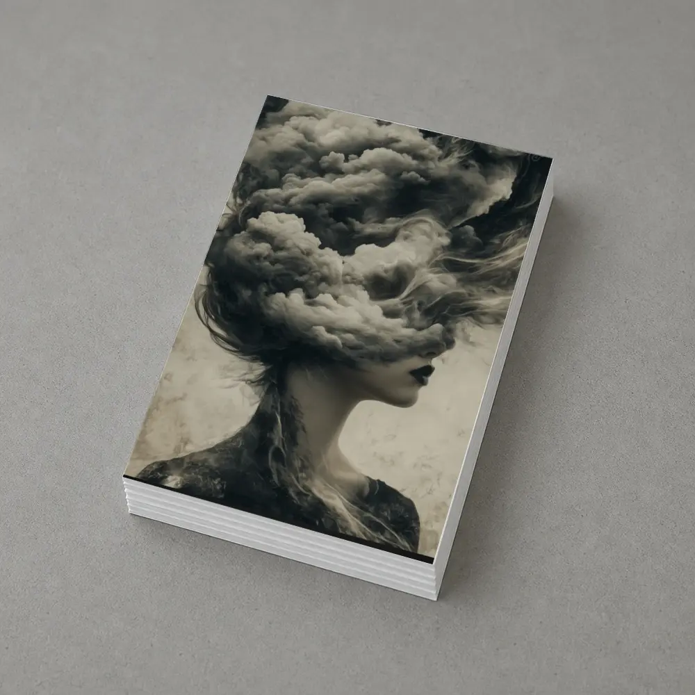 Woman Head Clouds Surreal Dark Sepia Art – Postcards