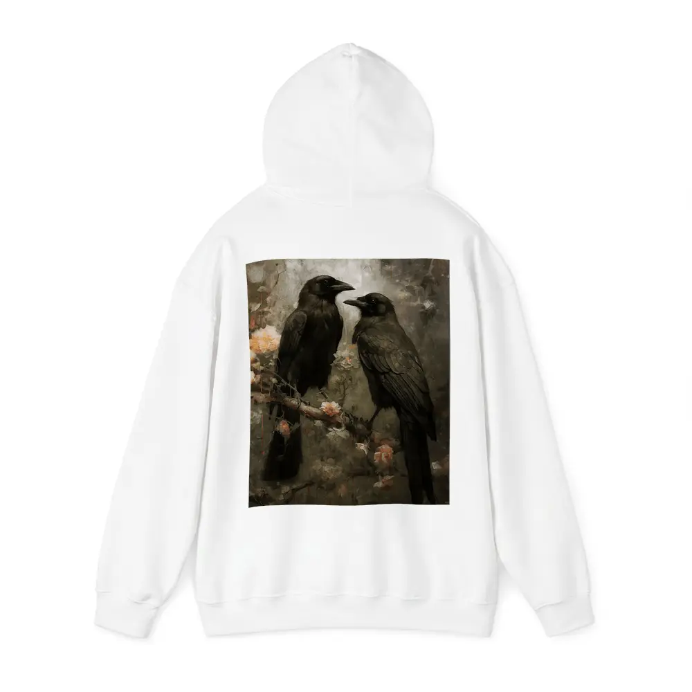 Two Ravens Perched Dark Floral Background – Hoodies