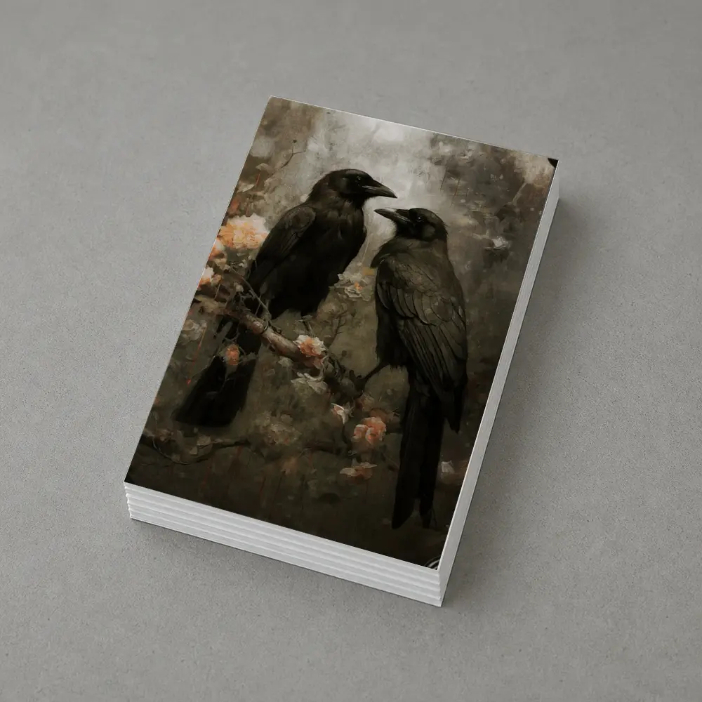 Two Ravens Perched Dark Floral Background – Postcards