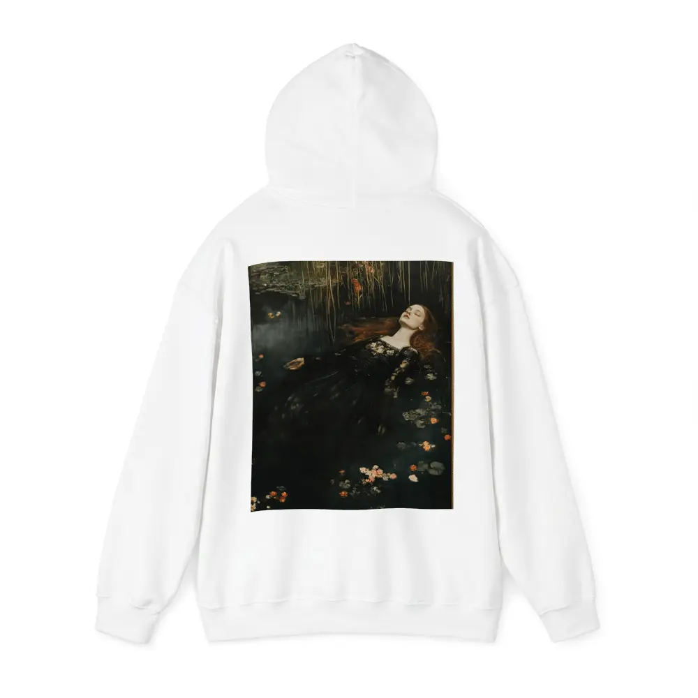 Red Haired Woman Floating Dark Water Flowers – Hoodies