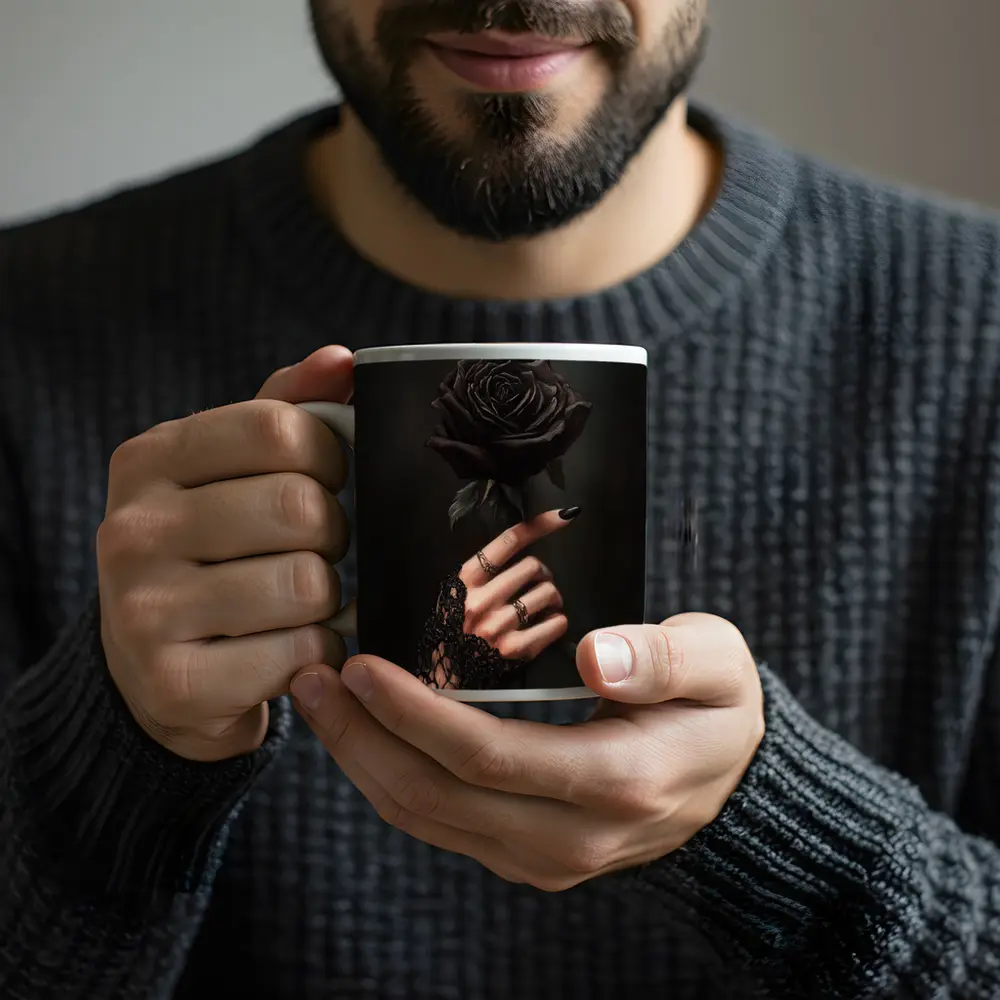 Black Rose Hand Dark Gothic Floral Art – Mugs