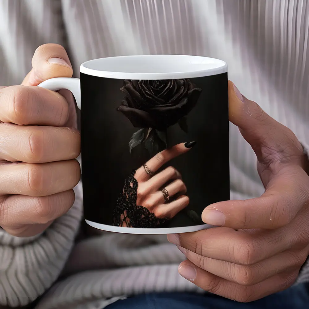 Black Rose Hand Dark Gothic Floral Art – Mugs
