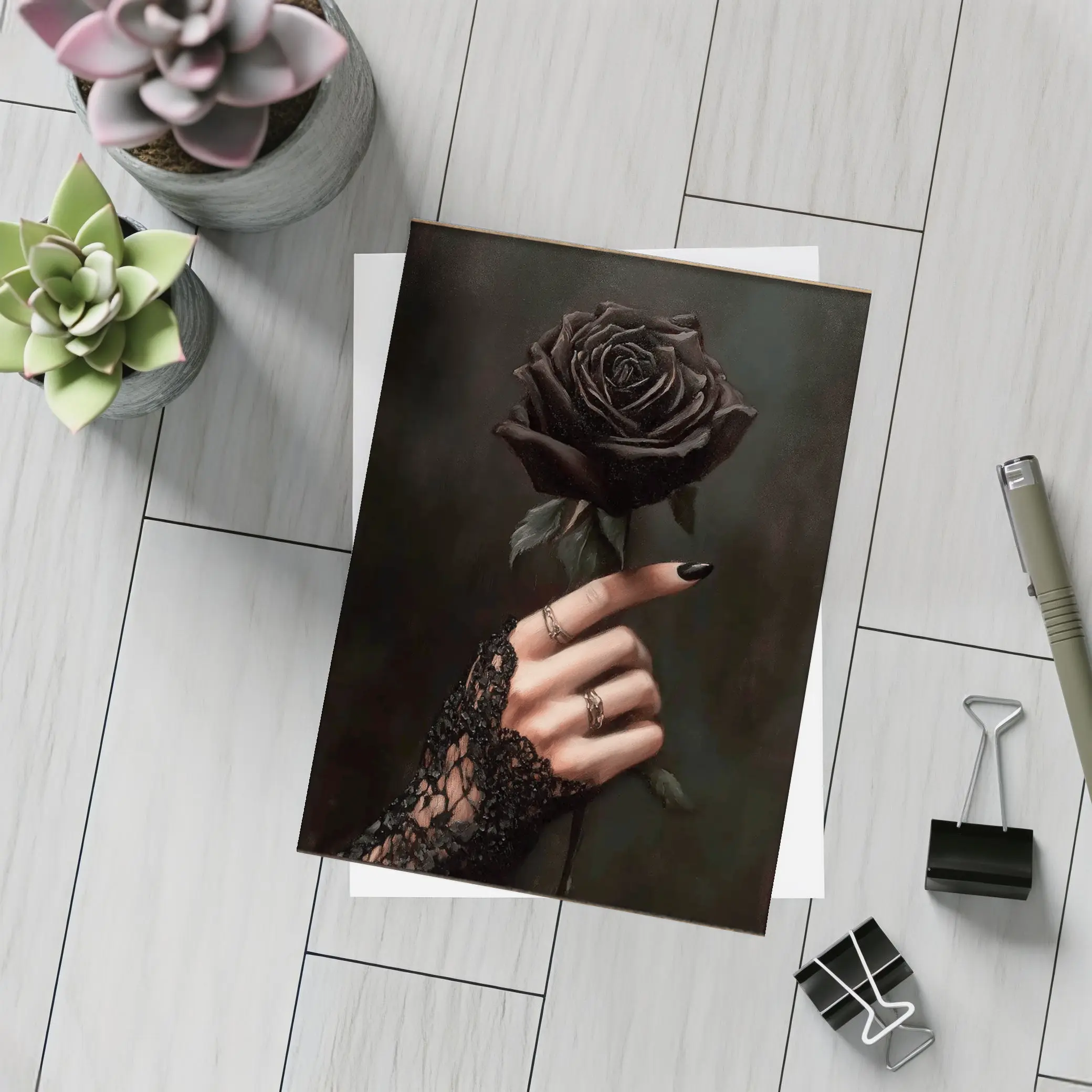 Black Rose Hand Dark Gothic Floral Art – Postcards