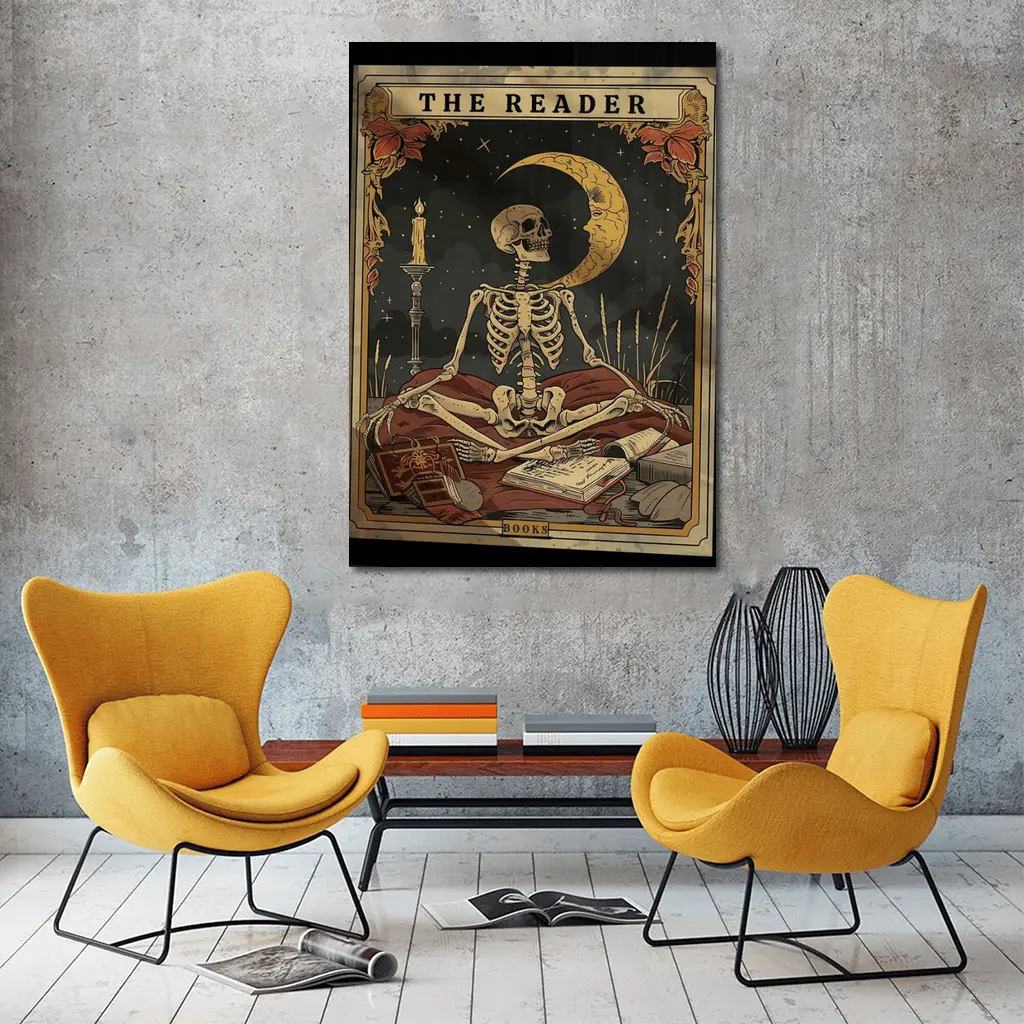 Skeleton Reader Tarot Card Crescent Moon Night – Wall Art