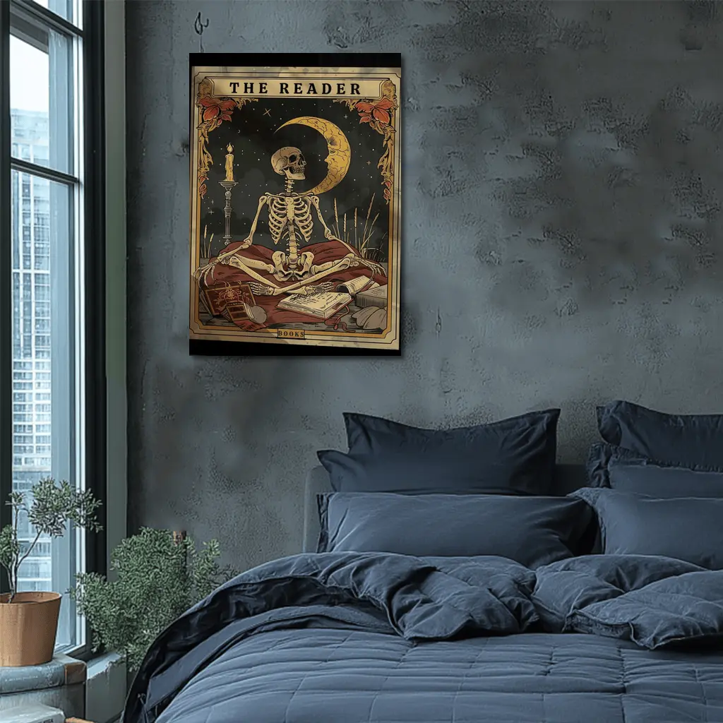 Skeleton Reader Tarot Card Crescent Moon Night – Wall Art