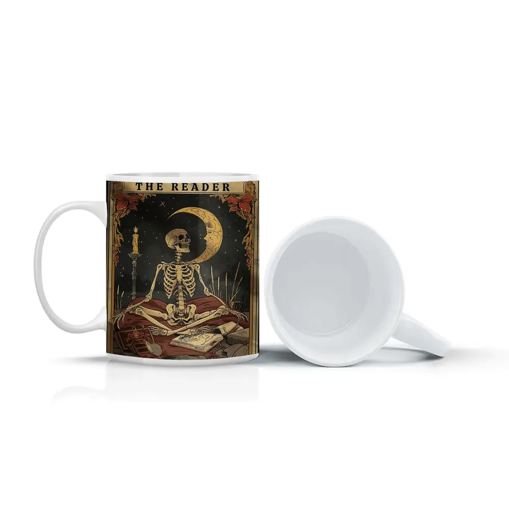 Skeleton Reader Tarot Card Crescent Moon Night – Mugs