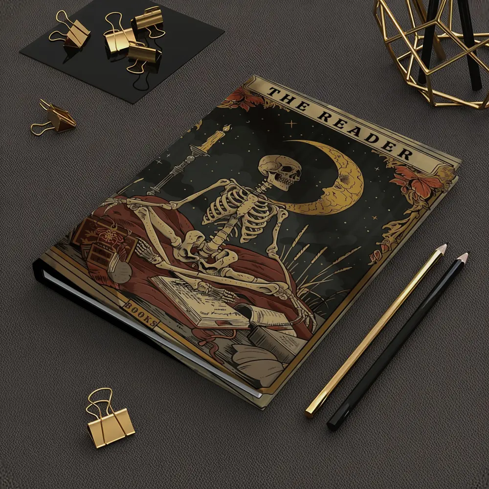 Skeleton Reader Tarot Card Crescent Moon Night – Notebooks