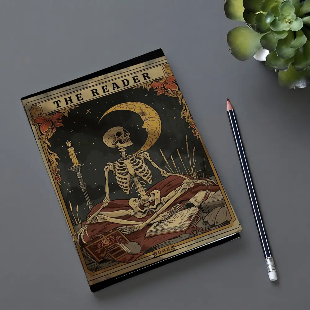 Skeleton Reader Tarot Card Crescent Moon Night – Notebooks