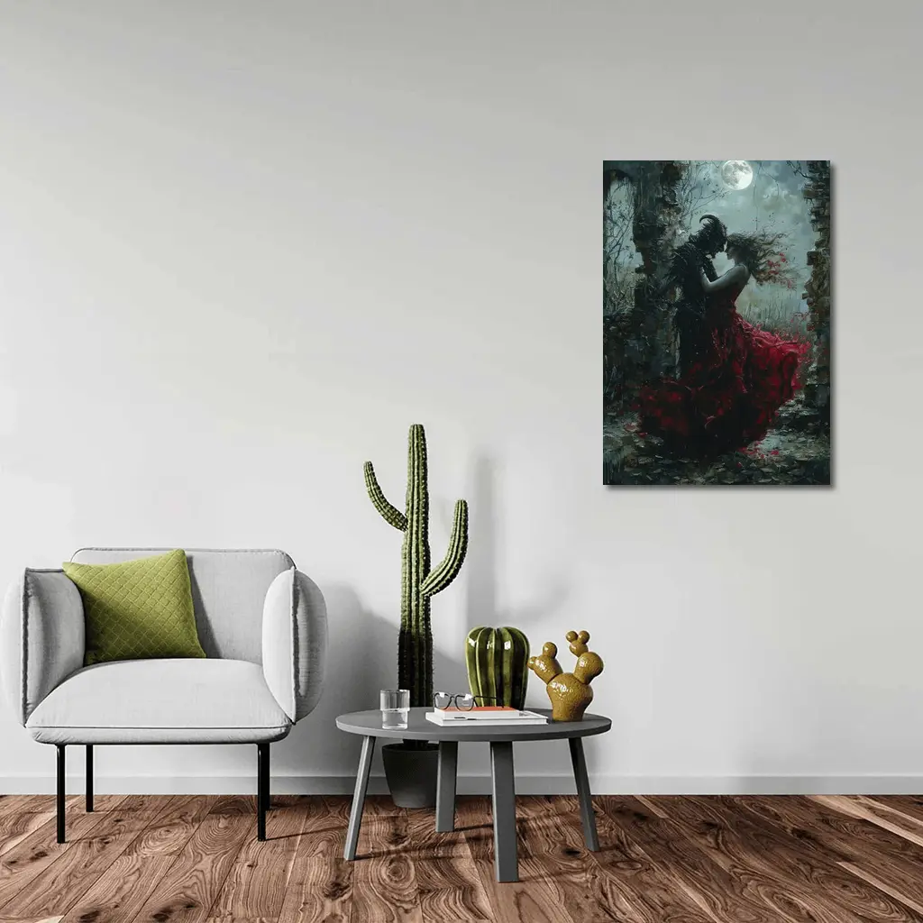Dark Romance Demon Woman Red Dress Moonlight – Wall Art