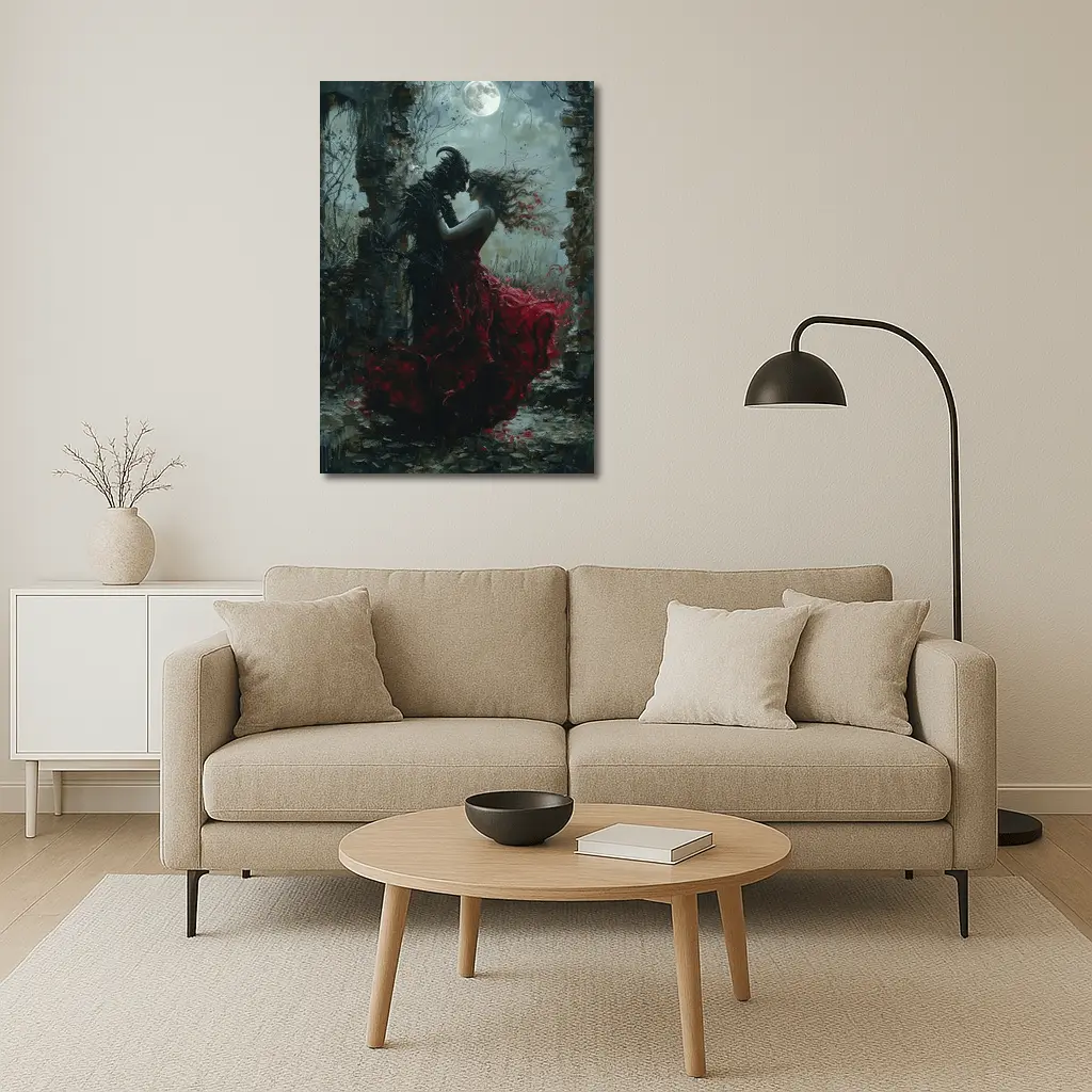 Dark Romance Demon Woman Red Dress Moonlight – Wall Art