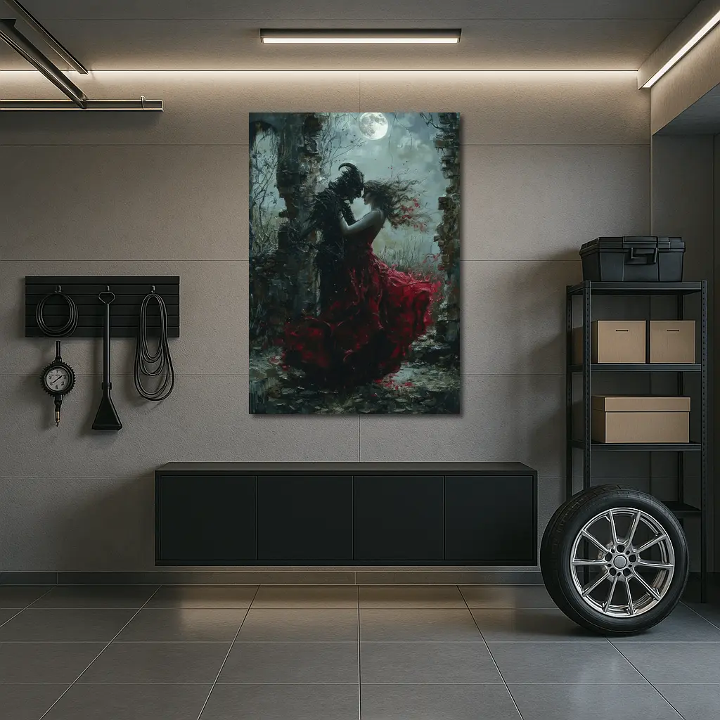 Dark Romance Demon Woman Red Dress Moonlight – Wall Art