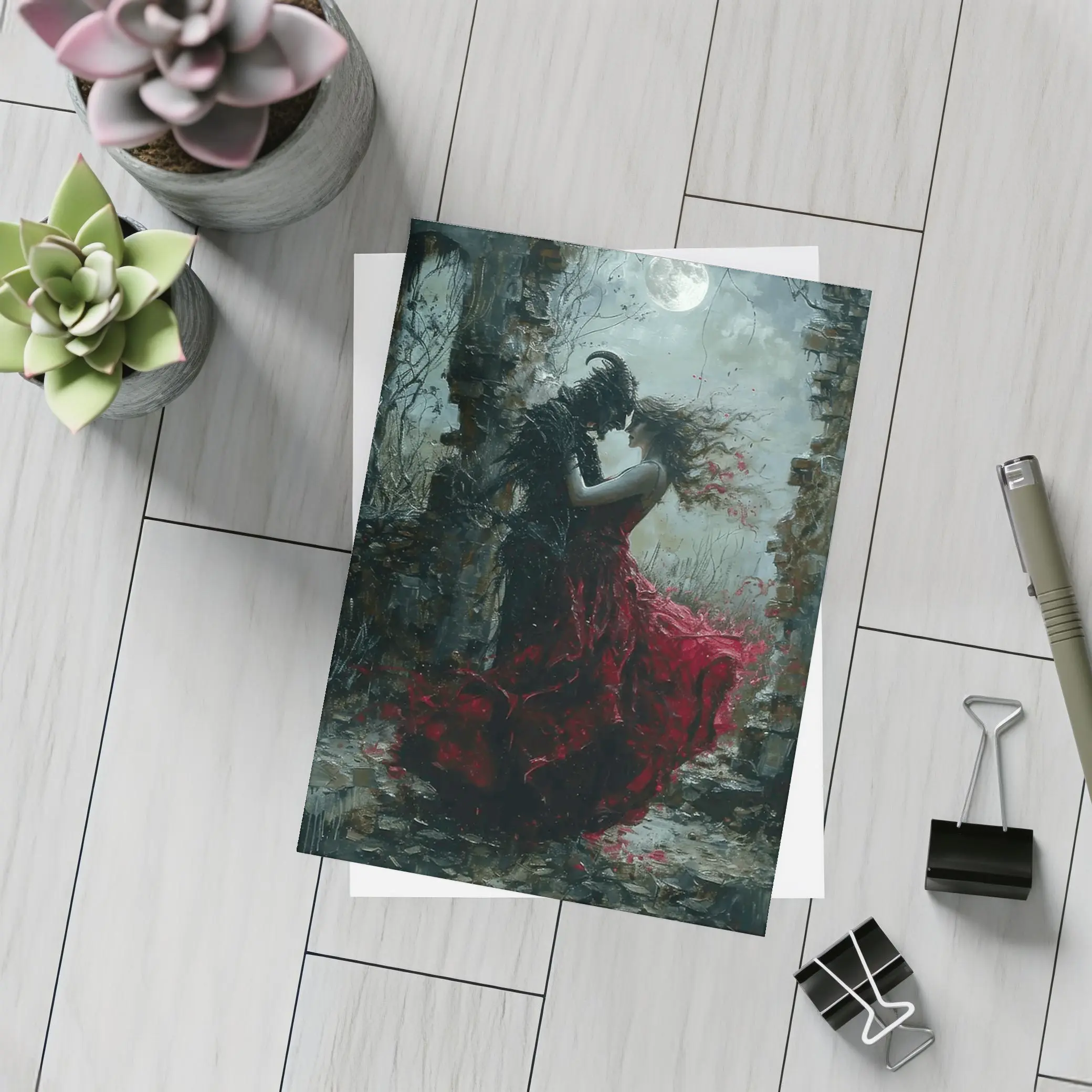 Dark Romance Demon Woman Red Dress Moonlight – Postcards