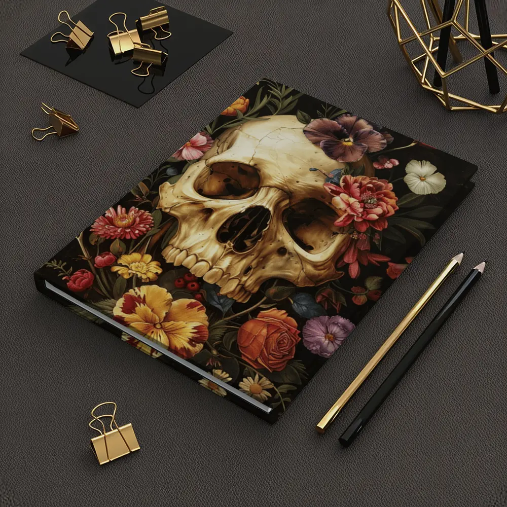 Skull With Colorful Flowers Dark Background – Notebooks
