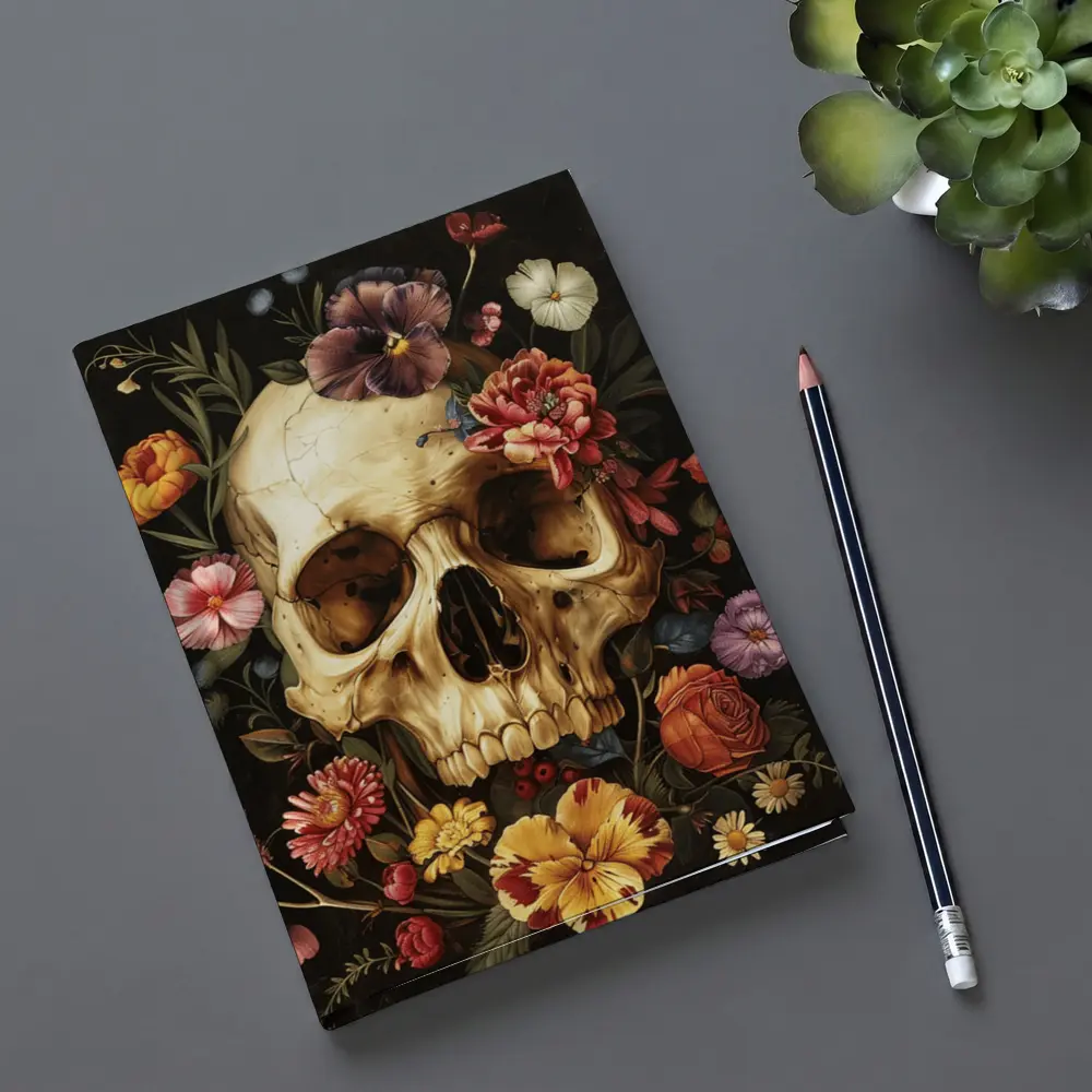 Skull With Colorful Flowers Dark Background – Notebooks