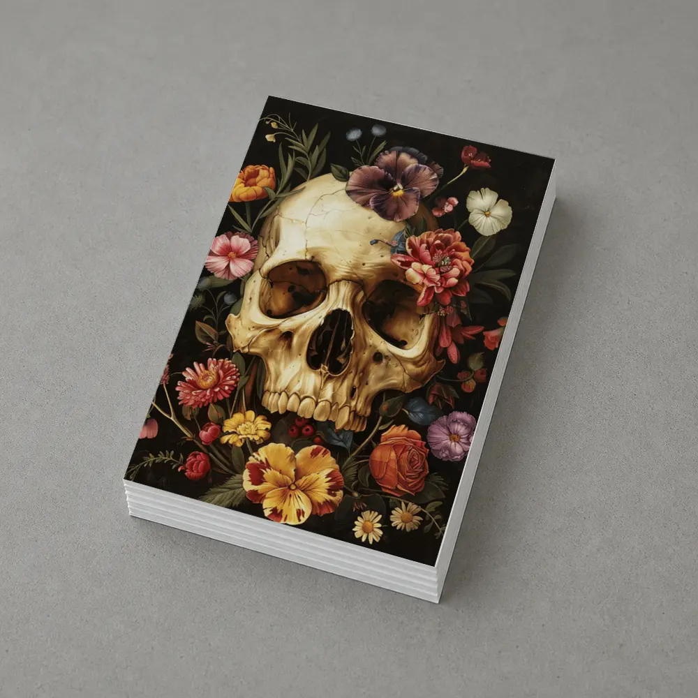 Skull With Colorful Flowers Dark Background – Postcards