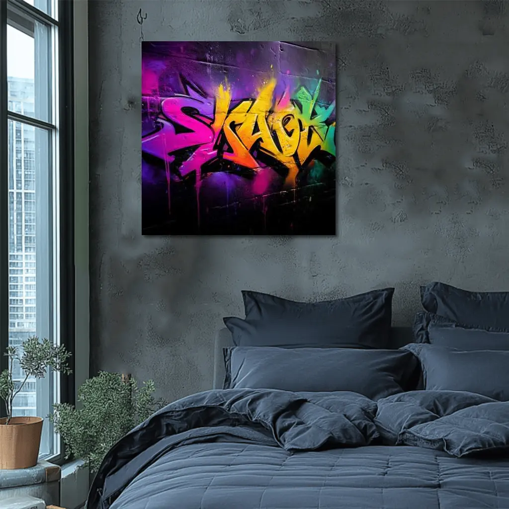 Colorful Graffiti Art Dark Brick Wall – Wall Art