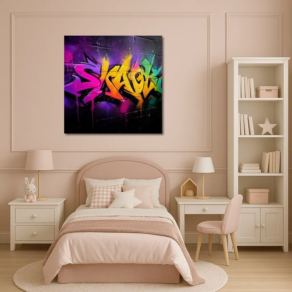 Colorful Graffiti Art Dark Brick Wall – Wall Art