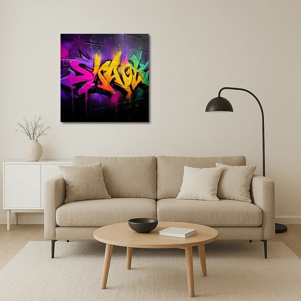 Colorful Graffiti Art Dark Brick Wall – Wall Art