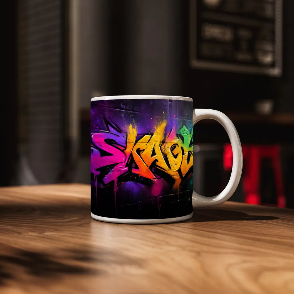 Colorful Graffiti Art Dark Brick Wall – Mugs
