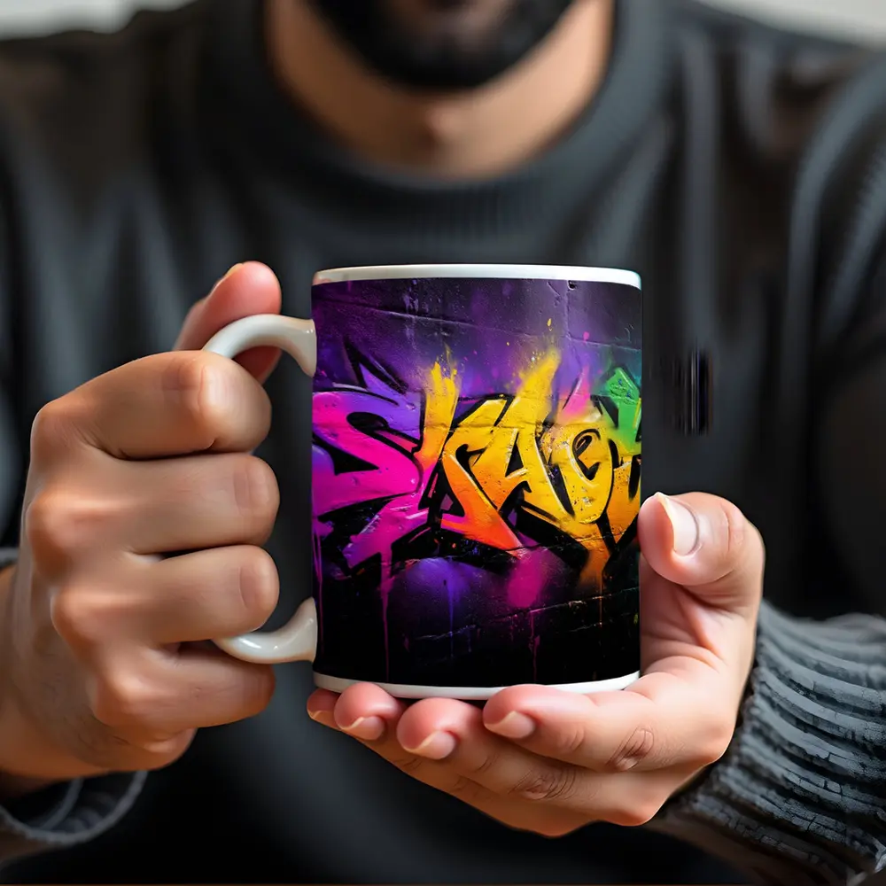 Colorful Graffiti Art Dark Brick Wall – Mugs