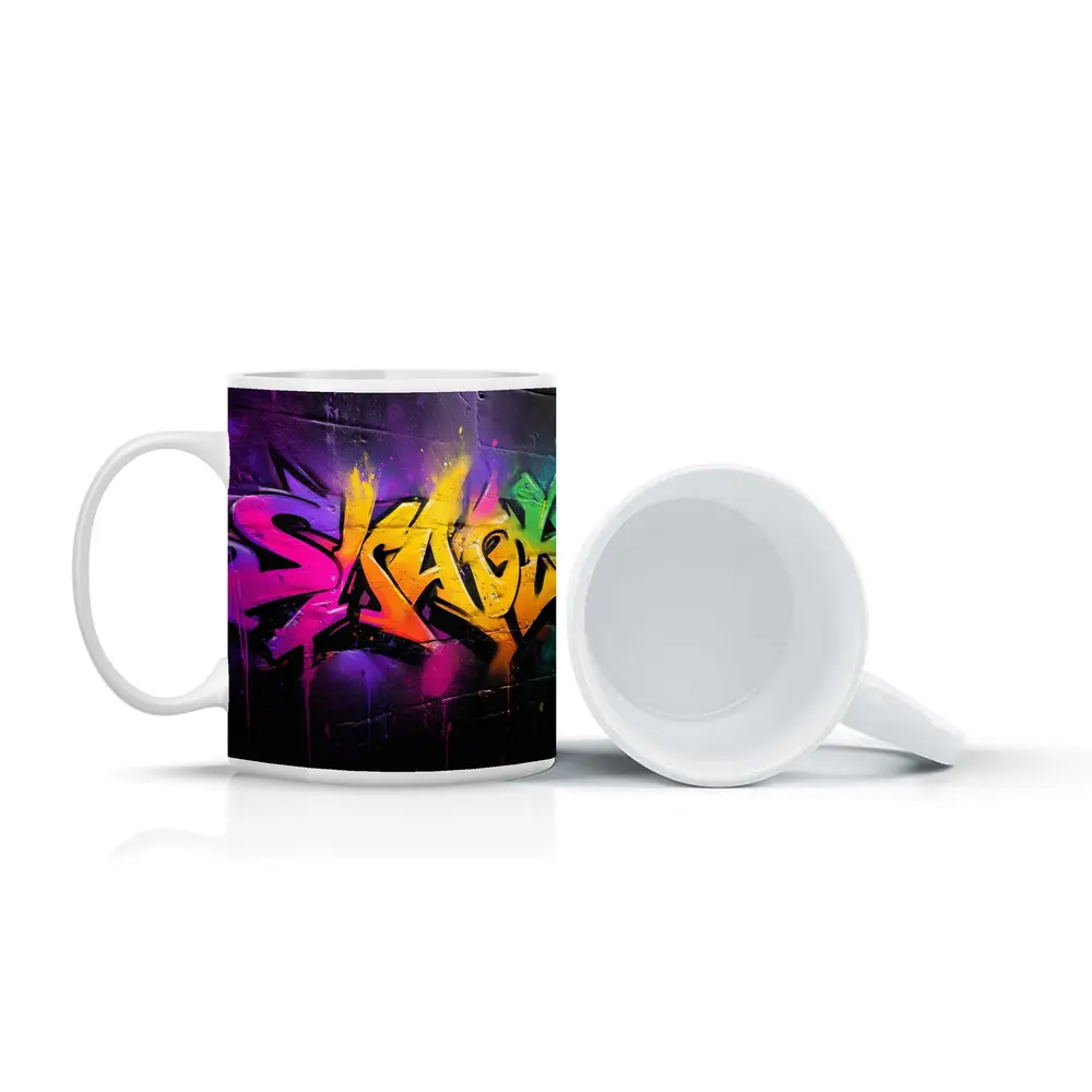 Colorful Graffiti Art Dark Brick Wall – Mugs