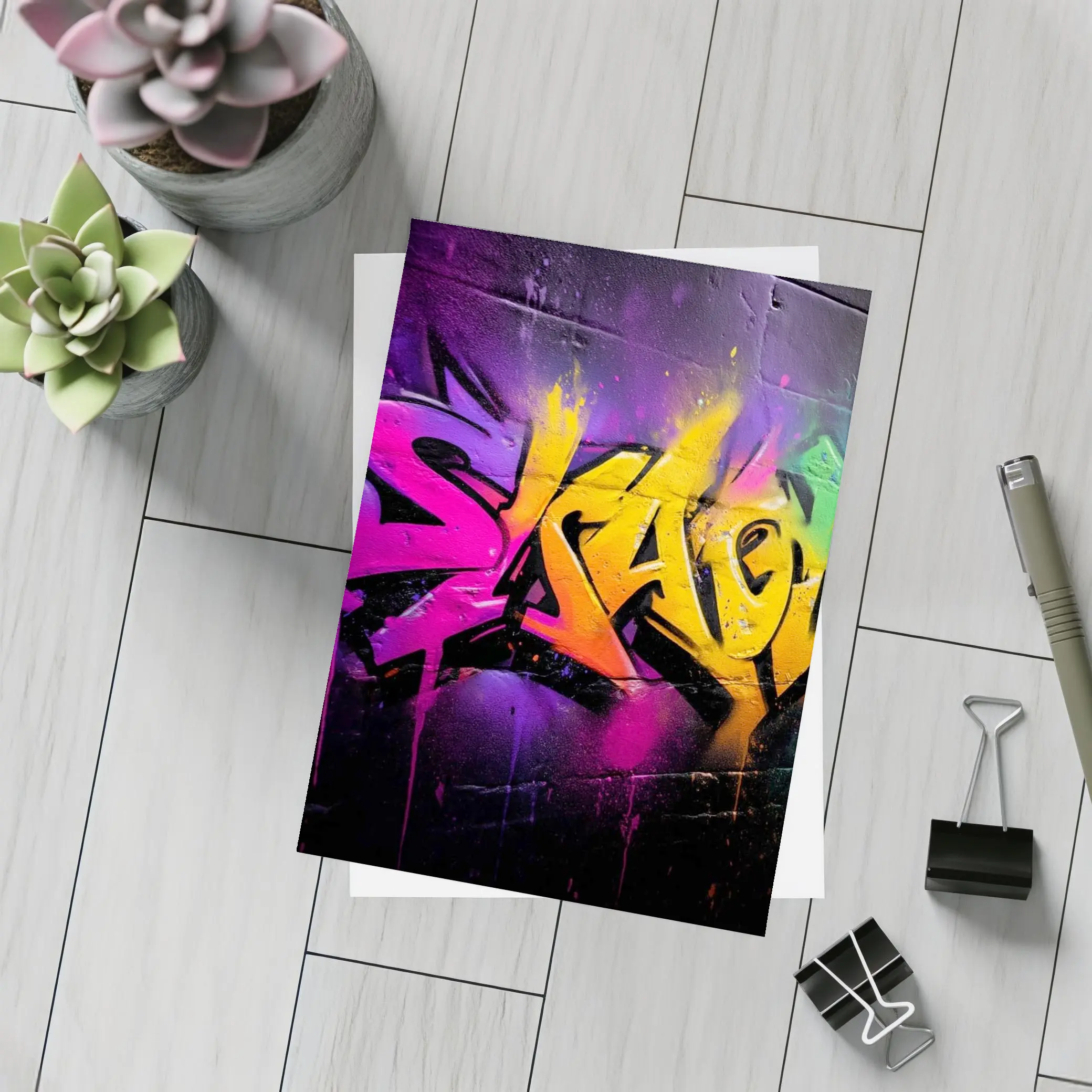 Colorful Graffiti Art Dark Brick Wall – Postcards
